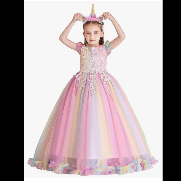 Rainbow princess long dress size 5/6 - Picture 4 of 4